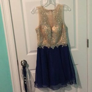 Blue and gold semi formal beaded dress